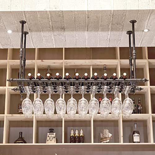 ZJDYDY Wall-Mounted Wine Rack Black Metal Frame with Adjustable Stemware Shelf