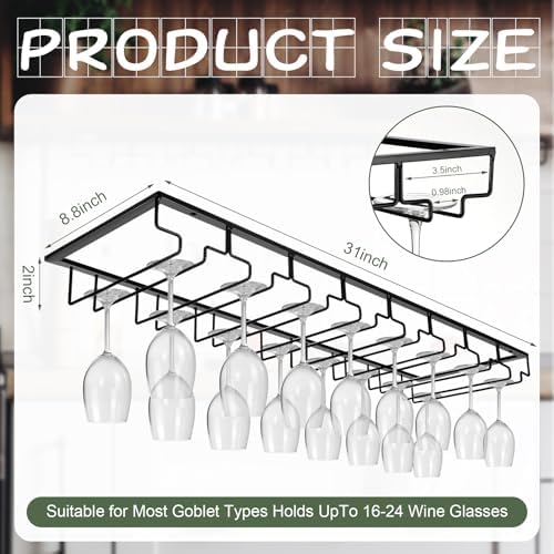 8 Row Wine Glass Rack 315 Inch Cabinet Holder Black