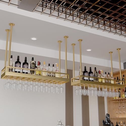 ERICAT Ceiling Wine Rack with Adjustable Poles and Glass Holder