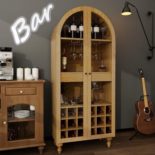 71 Oak Wine Bar Cabinet with Door and Glass Holder