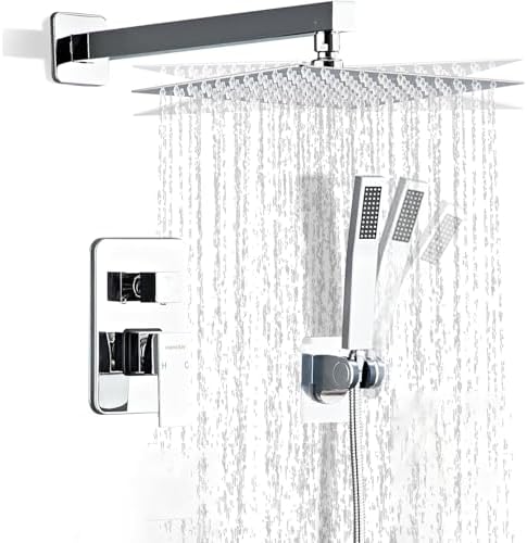 Hamckay 8 Inch Chrome Shower Faucet Set with Rain Head and Handheld