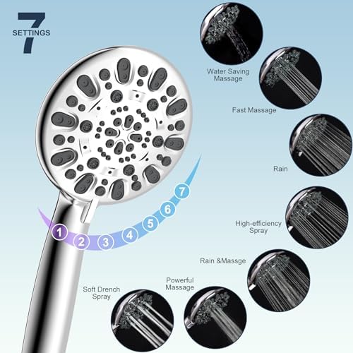 Hibbent All Metal Shower Head Combo with 7 Spray and 12 Arm