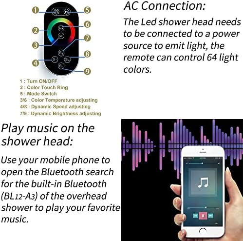 Bluetooth Music Shower Faucet Set with LED Light and 3-Speed Massage