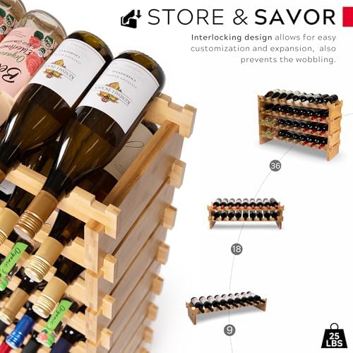 DECOMIL 8-Tier Bamboo Wine Rack 72 Bottle Capacity