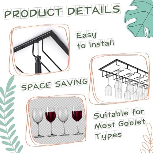 8 Row Wine Glass Rack 315 Inch Cabinet Holder Black