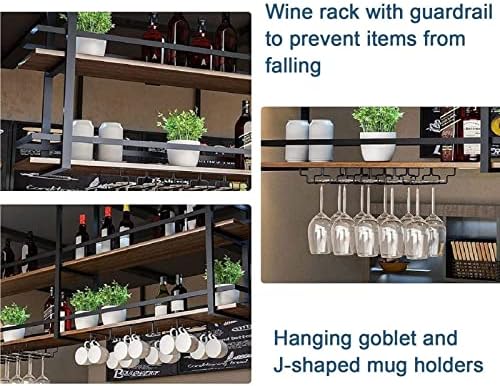 Solid Wood Wrought Iron Wine Glass Holder - Gold Finish 140x30x80cm 1