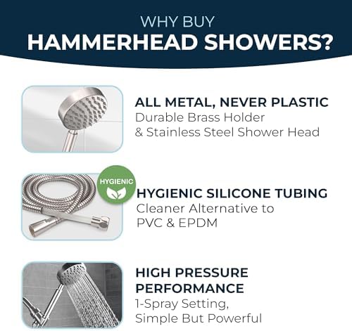 HammerHead Showers All Metal Handheld Shower Head with 6ft Hose and Brass Holder