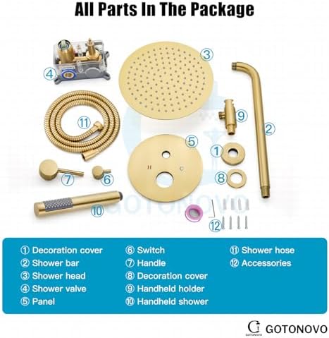 gotonovo Round Rain Showerhead with Handheld Spray and Rough In Valve