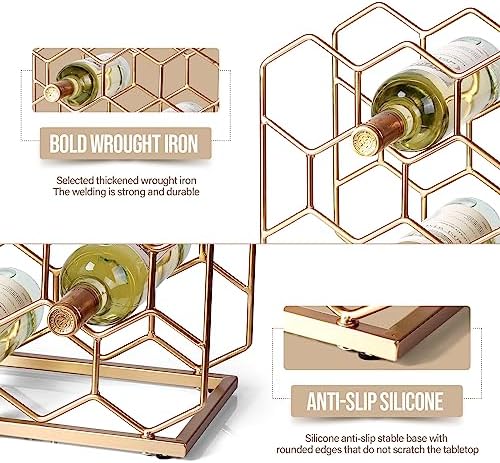 Drincarier 14 Bottle Gold Metal Wine Rack - Modern Freestanding Tabletop Display