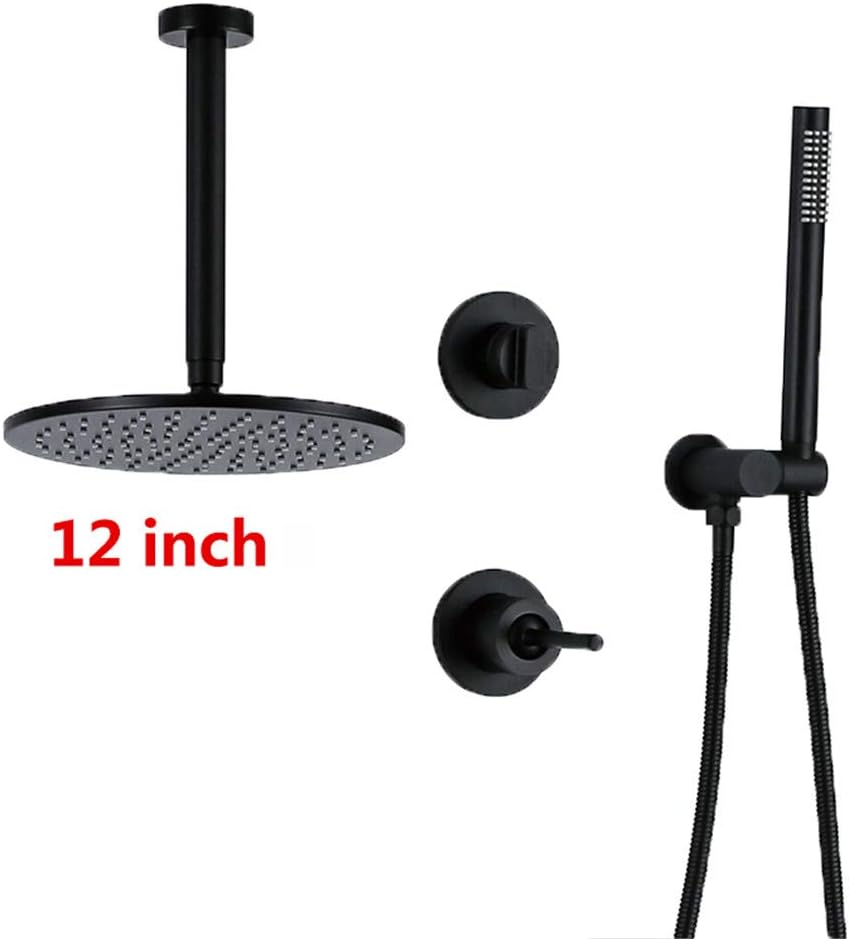 Brass Matte Black Concealed Shower Mixer Set with Rain and Handheld Showers