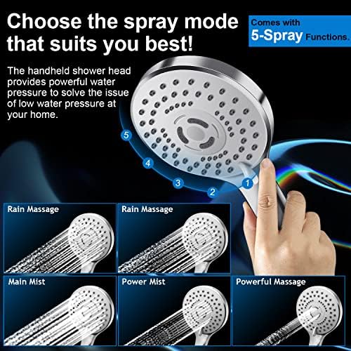 PinWin 12 Square Rain Showerhead with 5 Modes Handheld Combo