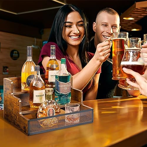 3 Step Wooden Liquor Display Shelf with Fences