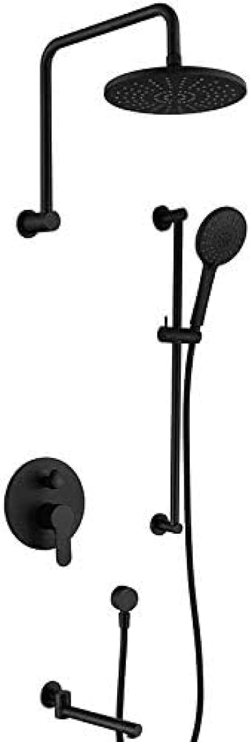 TECKI Matte Black Three Function Round Shower with Faucet Set 1