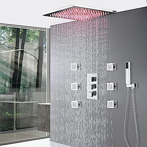 TECKI Thermostatic Shower System Set With 16 Inch Head And Handheld Tap