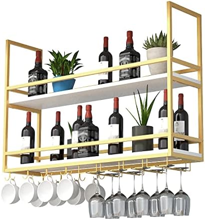 ZJDYDY 2 Tier Ceiling Wine Rack with Stemware Holder and Guard Rail