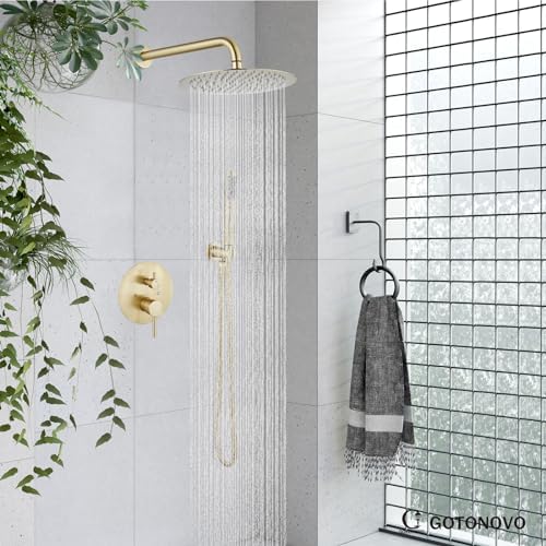 gotonovo Round Rain Showerhead with Handheld Spray and Rough In Valve