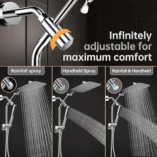 Veken 10 Inch All Metal Rain Shower Head with Handheld Spray Combo