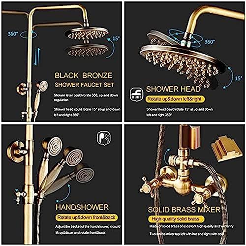 TECKI Antique Brass Shower Faucet Set with Rainfall Head