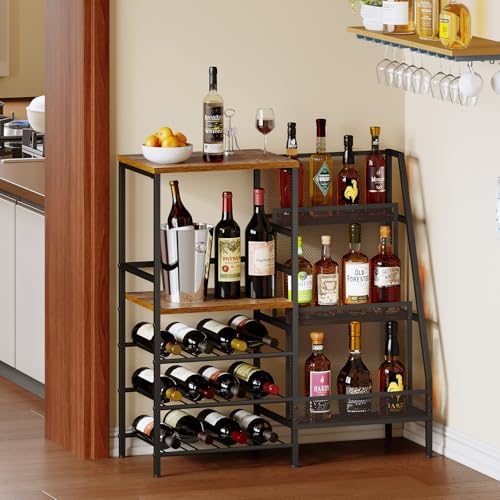 Hayexiha Freestanding 3-Tier Liquor Wine Cabinet with Fences