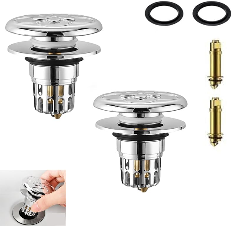 Aywenny 2Pcs Universal Sink Stopper with Hair Catcher