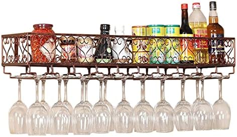 ALDEPO Wall Mounted Wine Rack with Glass Holder Rustic Metal Design 60x25x16CM Bronze