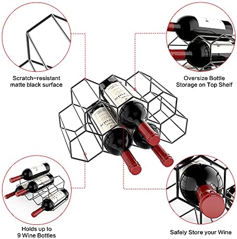 Handisen 9 Bottle Freestanding Wine Rack - Black Metal