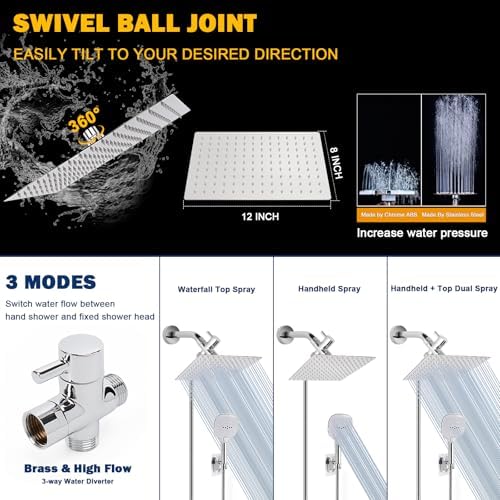 NearMoon Handheld Shower Head with 12 Inch Hose and 3 Spray Settings