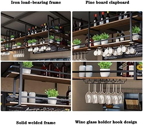 Solid Wood Wrought Iron Wine Glass Holder - Gold Finish 140x30x80cm 1