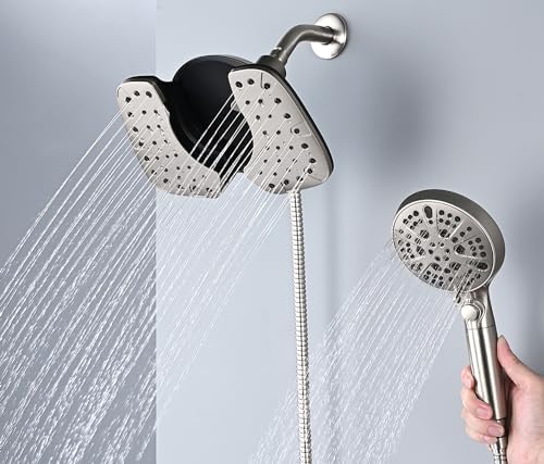 INAVAMZ 25GPM Nickel Shower Head with Handheld and 10 Spray Settings