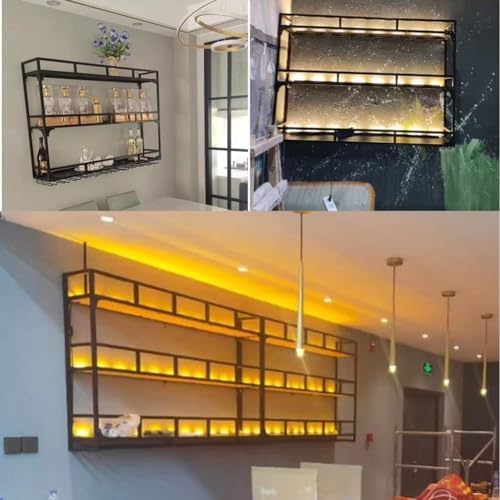 SilteD Wall-Mounted Wine Rack with LED 80x25x90cm Black Industrial Style