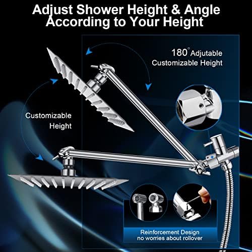 PinWin 12 Square Rain Showerhead with 5 Modes Handheld Combo