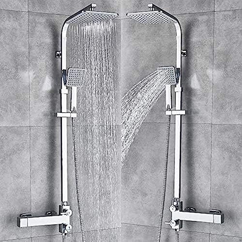 TECKI Rainfall Shower Faucet Set with Antique Brass and Bookshelf