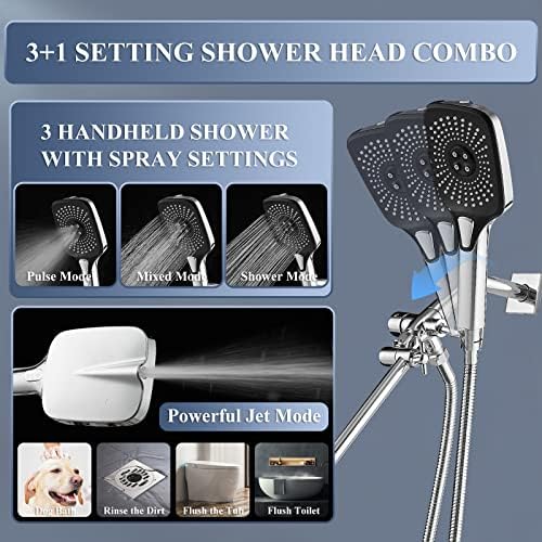 Jcrob 12 Inch Rain Shower Head Combo with Handheld and 3-Way Diverter