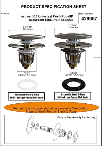 Artiwell Universal Bathroom Sink Drain Stopper Matt Black 1