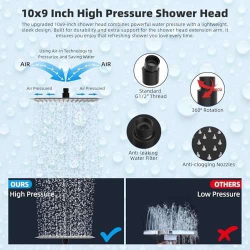 Hibbent All Metal 10x9 Rainfall Handheld Shower Combo