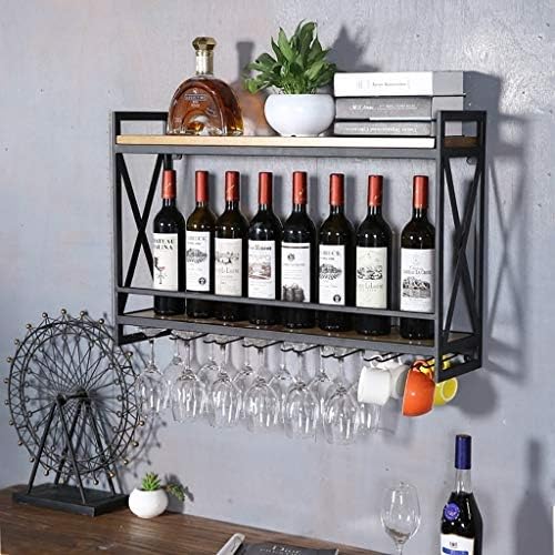 Solid Wood Wall-Mounted Wine Rack with Glass Holder