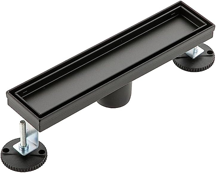 12 Inch Linear Shower Drain with Matte Black Hair Strainer 1