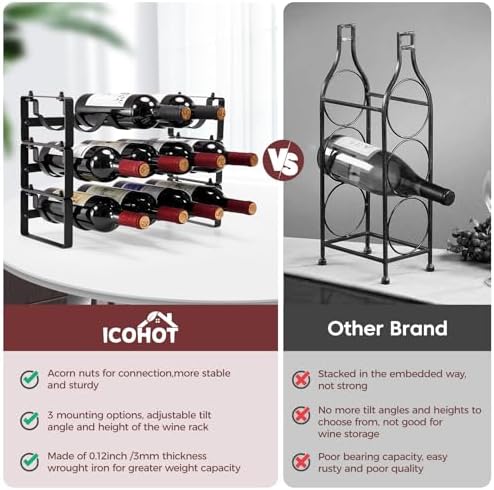 Stackable Wine Rack 3 Tier Freestanding Metal Bottle Holder for Cabinet