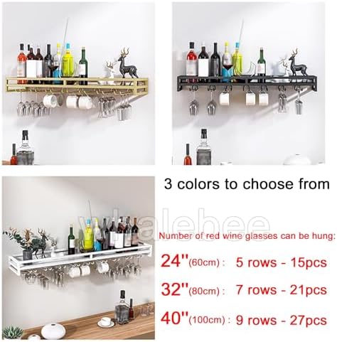 Whalebee Wall Mounted Wine Glass Rack 5 Rows Black