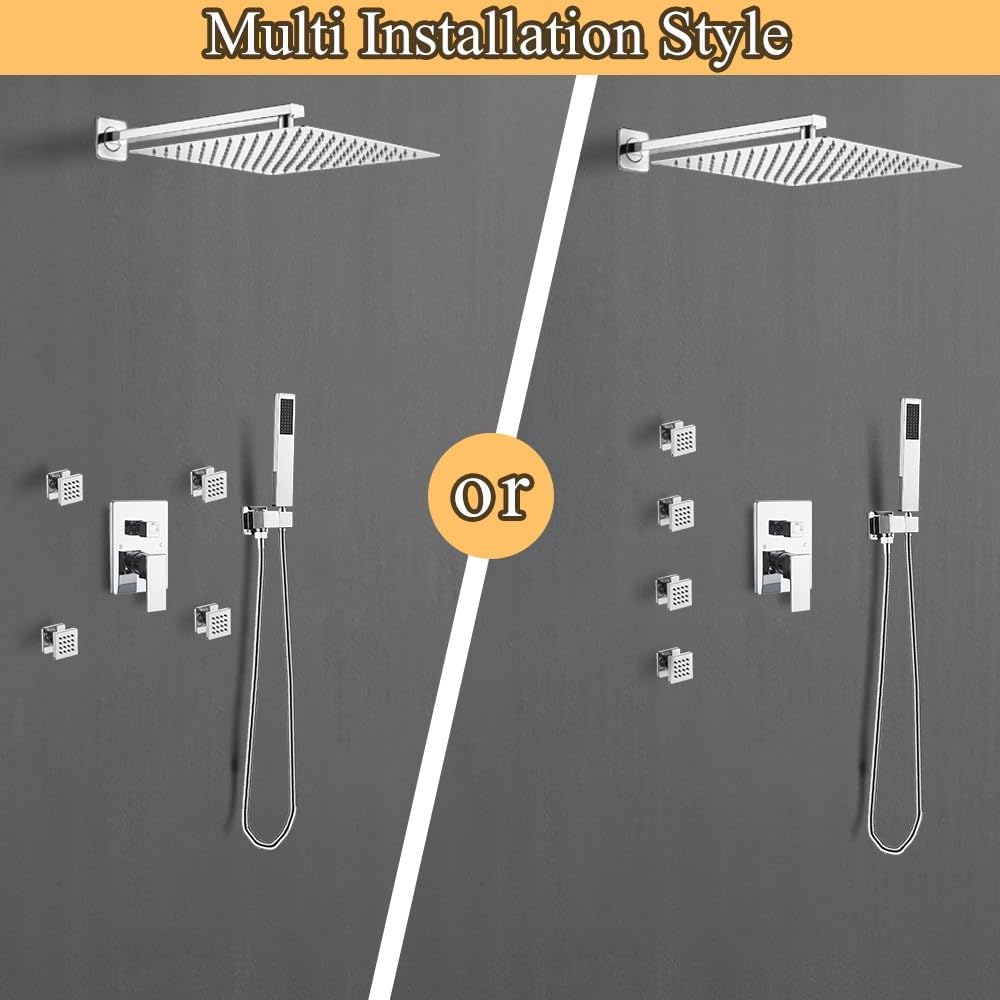 Shower Faucet Set with Body Jets Polished Chrome