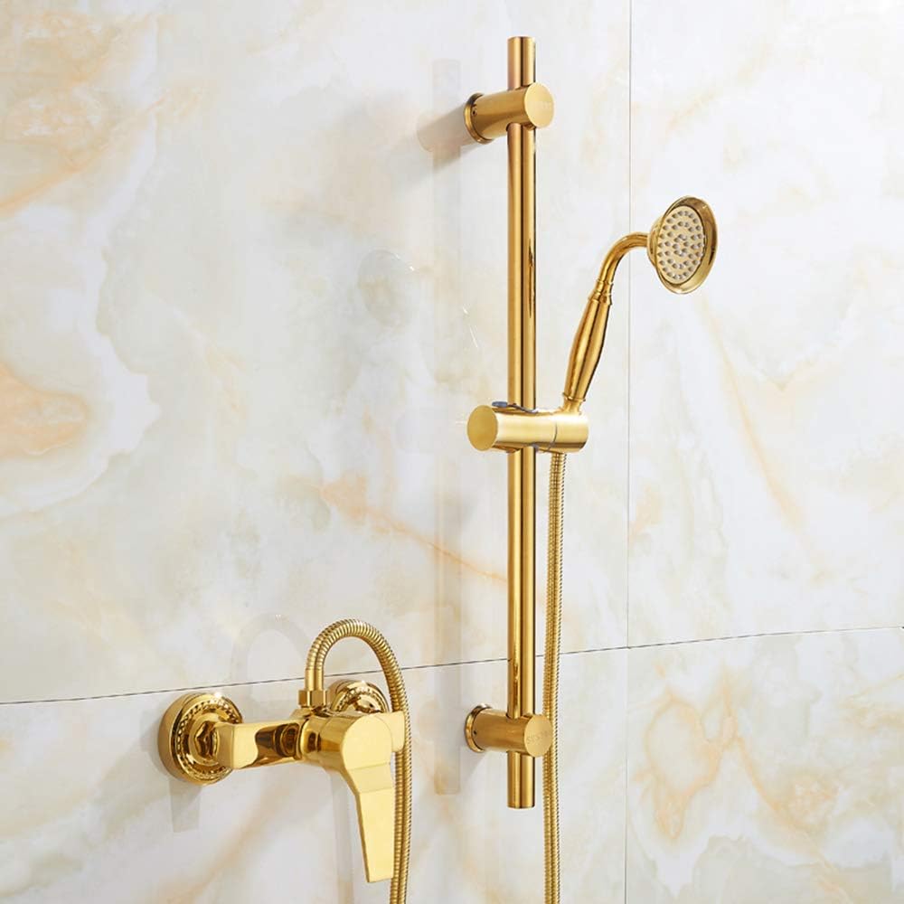 Contemporary Gold Wall Mounted Shower Set with Handheld