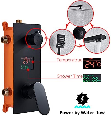 Wall Mounted Matte Black Shower Combo Set with Digital Display 1