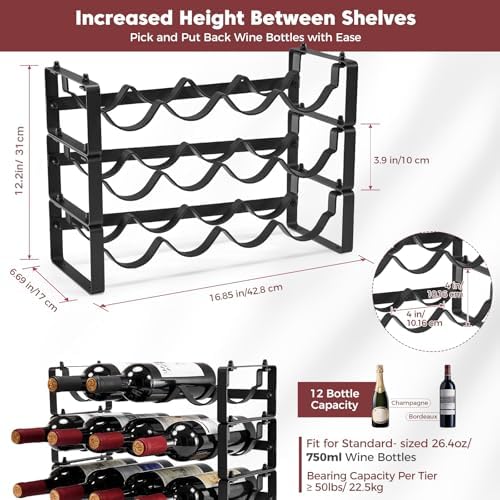 Stackable Wine Rack 3 Tier Freestanding Metal Bottle Holder for Cabinet