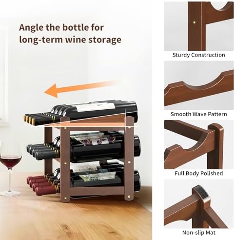 CAMOAT 3-Tier Bamboo Wine Rack for 12 Bottles