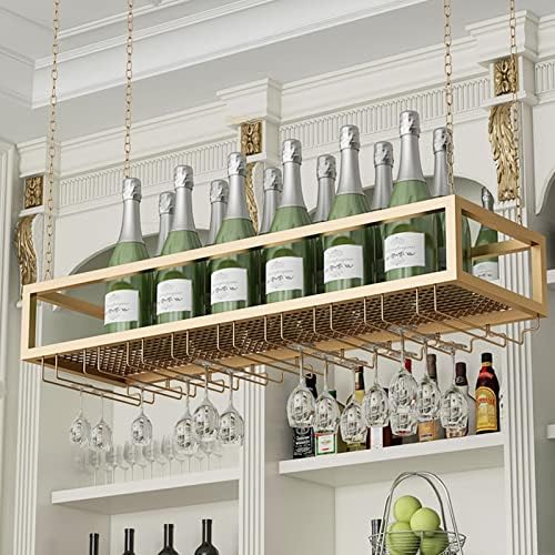 Iron Art Ceiling Wine Rack with Adjustable Chain and Glass Storage