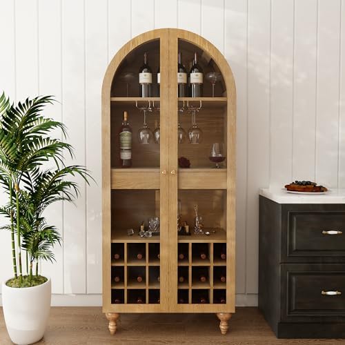 71 Oak Wine Bar Cabinet with Door and Glass Holder