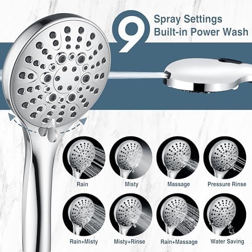 Bright Showers Handheld Shower Head with 9 Spray Settings and Power Wash