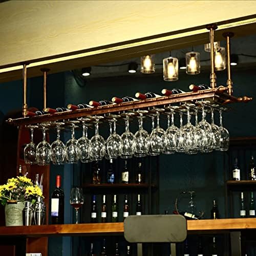 Ceiling Hanging Bar Wine Rack with Glass Holder