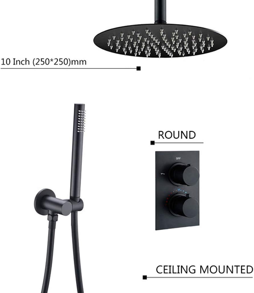 Luxury Matte Black Thermostatic Shower Set with Handheld and Rainfall Heads