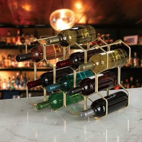 Buruis 14-Bottle Wine Rack with 3 Extra Slots Gold